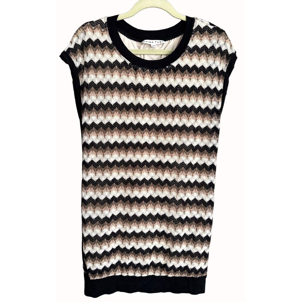 Trina Turk Chevron Stripe Crochet Sweater Knit Top Blouse Tunic S NWOT